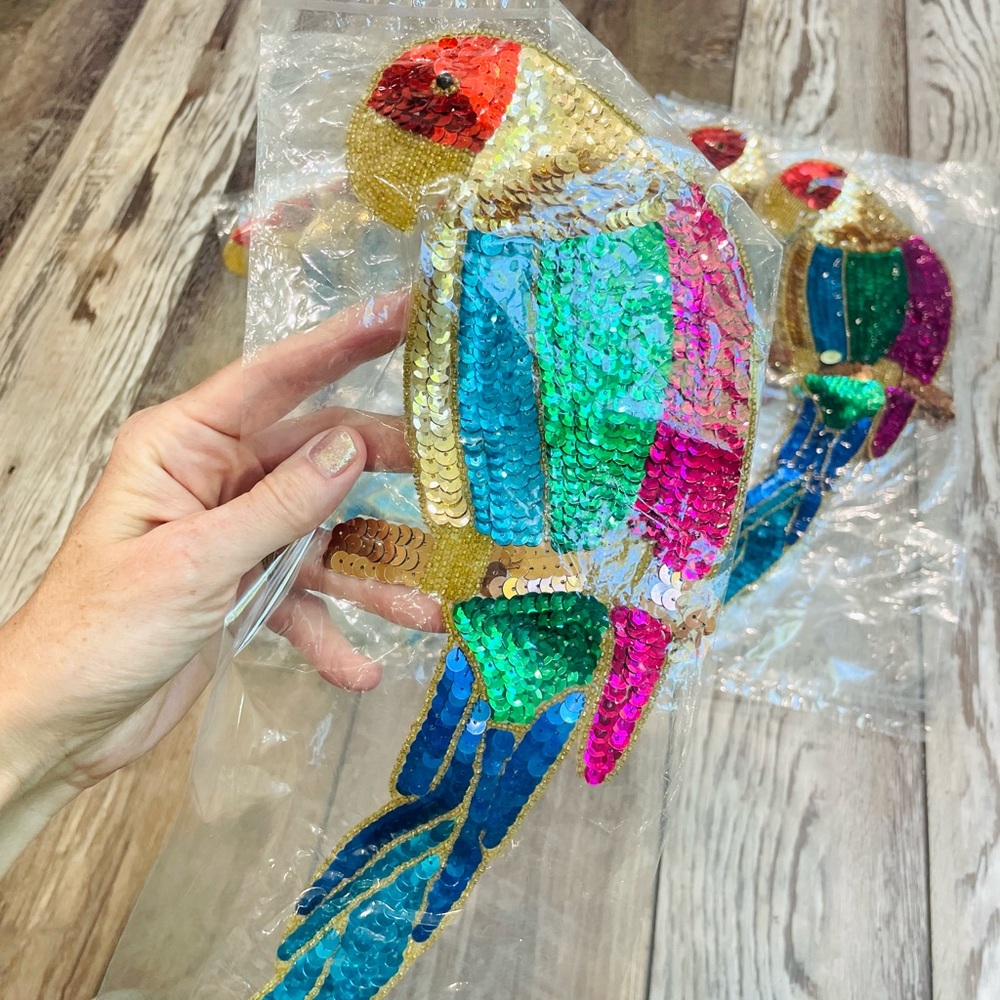 Large Sequin Parrot Birds Sequin Sewing Crafting Appliqué Patch Lot